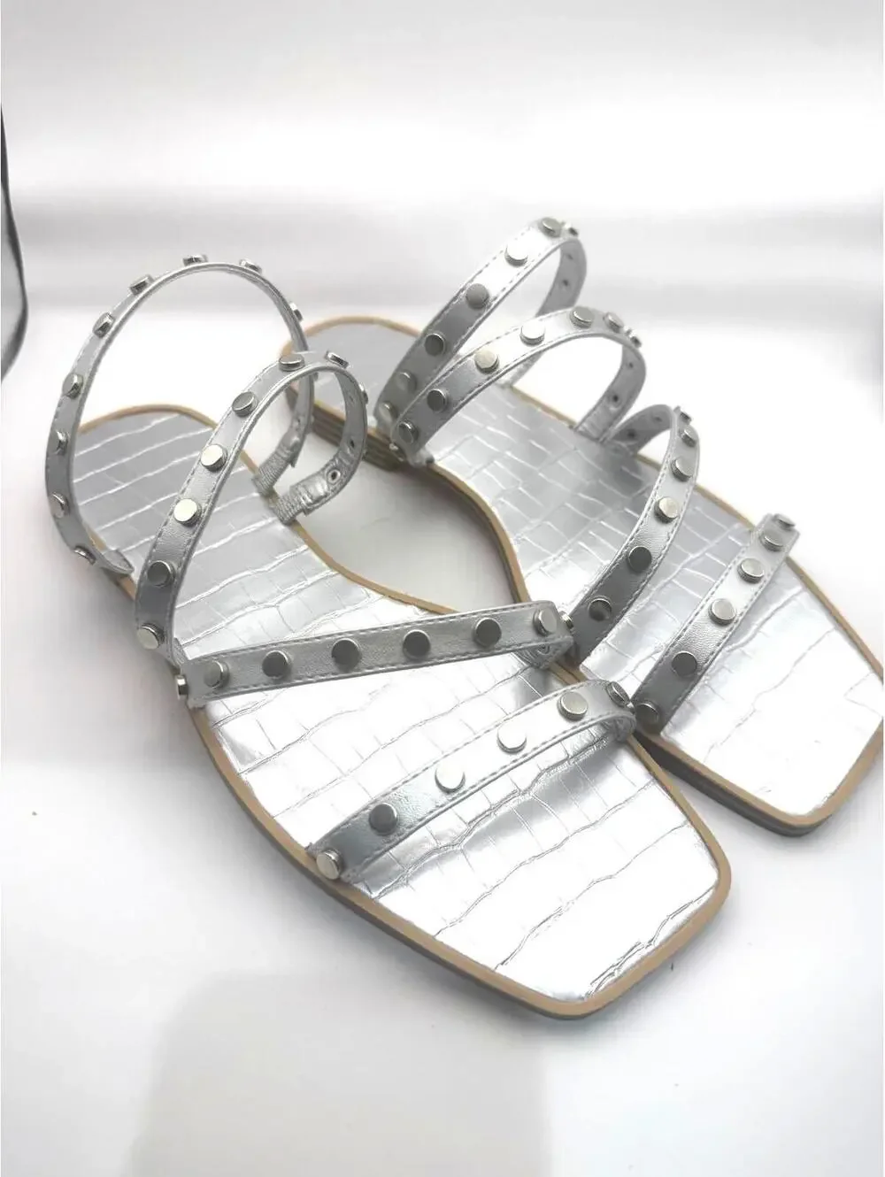 Silver Studded Strappy Women's Sandals size 9
